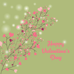 Happy Valentine's Day. Postcard. A twig in the hearts. Vector illustration.