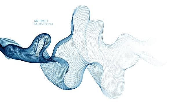Flowing particles wave, dynamic sound motion curve lines. 3d vector illustration. Beautiful wave shaped array of blended points.