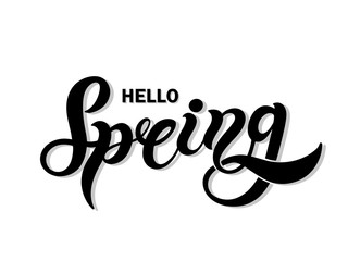 Hello Spring. Hand drawn lettering. Vector illustration. Best for spring design