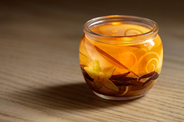 Aromatic candle in a glass jar