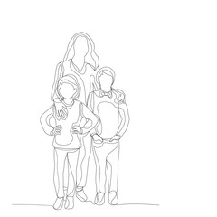 vector, isolated, single line drawing continuous, mom and child