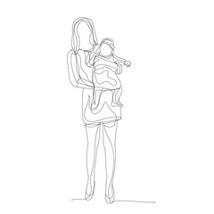 Fototapeta na wymiar isolated, single line drawing continuous, mom and child