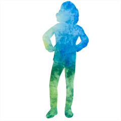 vector, isolated, watercolor silhouette little girl stands