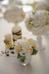 Beautiful flowers on table in wedding day