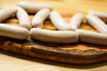 Raw Christmas sausages. Traditional Norwegian dish. 