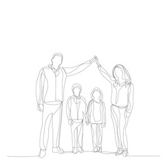  isolated, single line drawing continuous, family with children