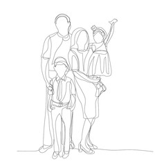 vector, isolated, single line drawing continuous, family with children