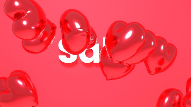 Valentine's Day Sale Looped Background Animation. 3D Balloon Hearts.