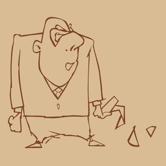 sketch of a cartoon surprised man in a suit and with torn paper in his hand