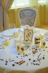 Beautiful flowers on table in wedding day