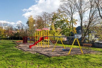 Fototapeta na wymiar Children's playground in the city park in Liberec city