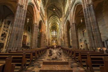 Interior of St. Vitus Cathedral at Prague Castle.