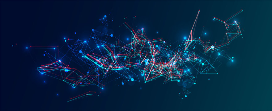 Abstract polygonal vector science background with connecting dots and lines.