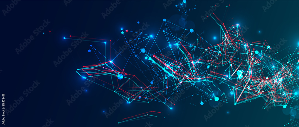 Wall mural abstract polygonal vector science background with connecting dots and lines.