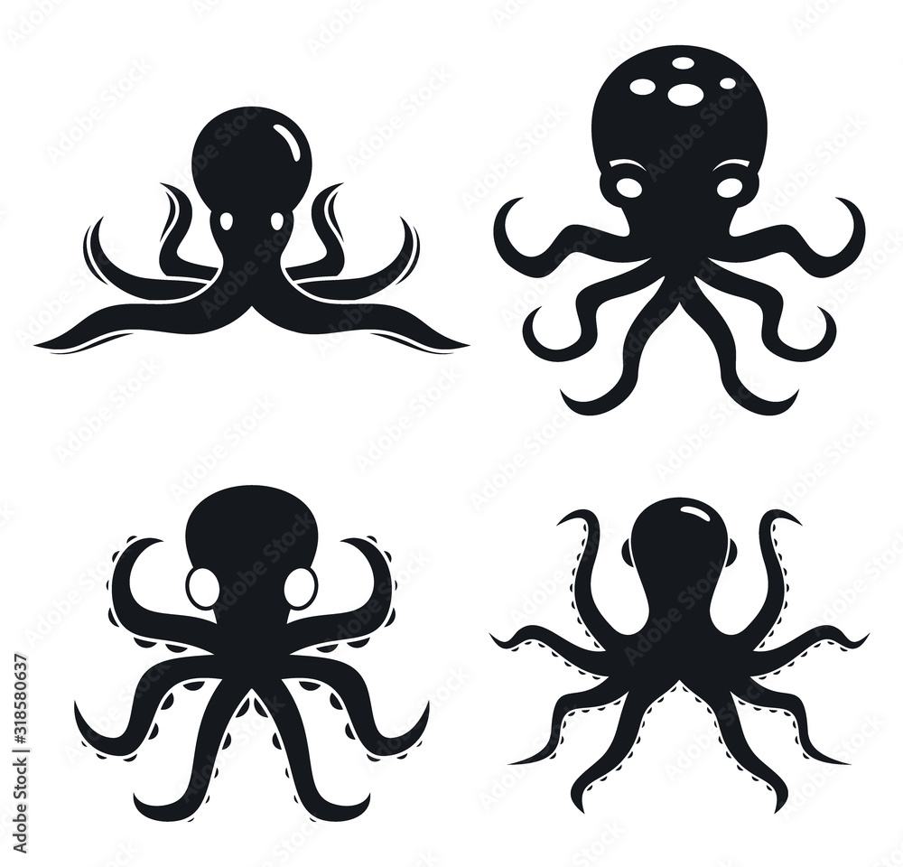 Poster octopus icons set. simple set of octopus vector icons for web design on white background