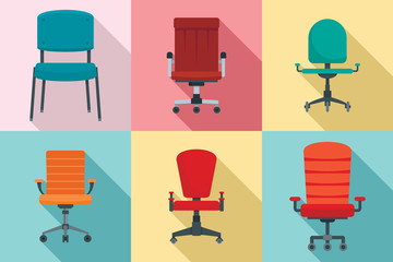 Desk chair icons set. Flat set of desk chair vector icons for web design