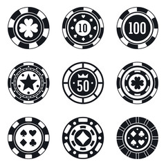 Fototapeta premium Poker casino chips icons set. Simple set of poker casino chips vector icons for web design on white background