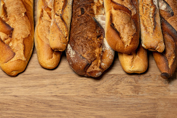 French baguettes. Fresh crisp bread. Copy space.