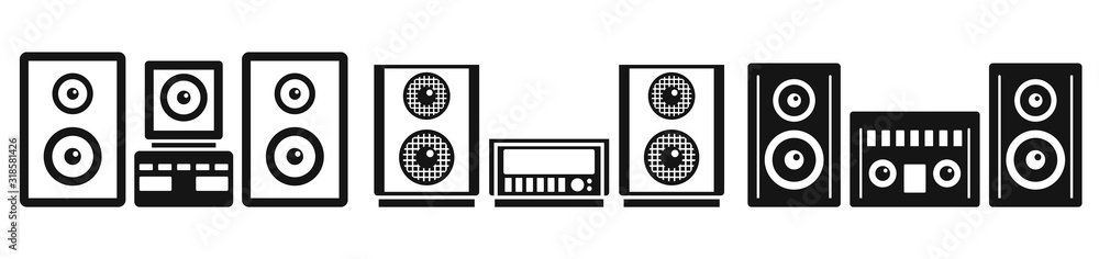 Poster home stereo system icons set. simple set of home stereo system vector icons for web design on white 