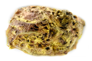 Real gold nugget of large size found in Russia in the far East, isolated in white background
