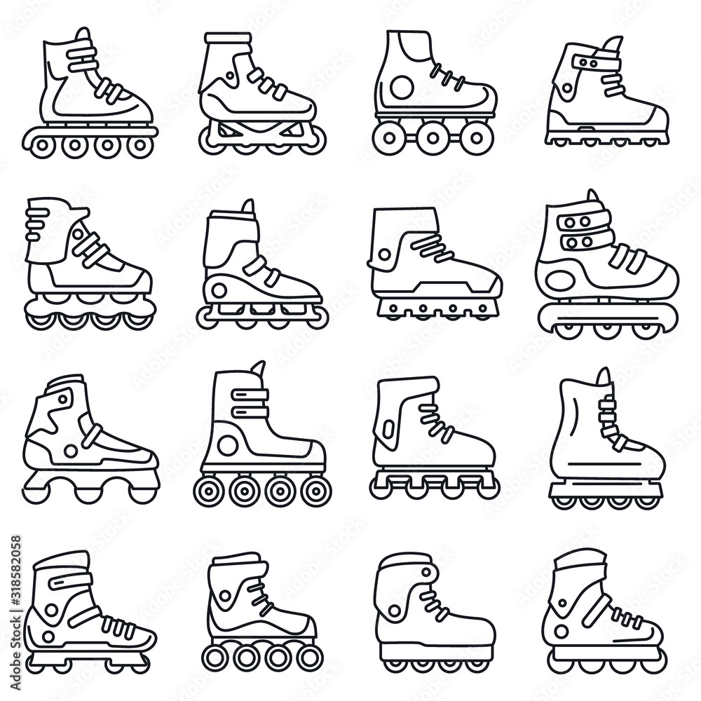 Aufkleber sport inline skates icons set. outline set of sport inline skates vector icons for web design isolat