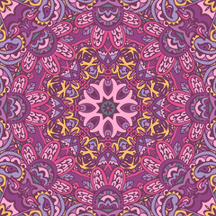 Tribal indian flower ethnic seamless design. Festive colorful mandala pattern ornament.