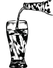 Bear pouring in glass . Vector isolated sketch on white background . Concept for print, logo, menu , cards 
