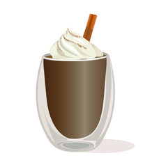 Aromatic latte with cream and cinnamon