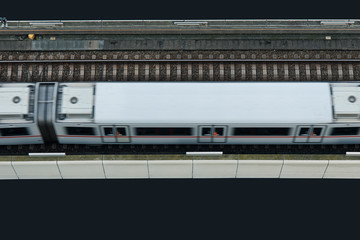 Obraz premium widok z góry tory kolejowe obiekt infrastruktury z pociągiem transport publiczny nieostry koncepcja ruchu tapeta tło rama koncepcja pracy z pustym miejscem na tekst tutaj