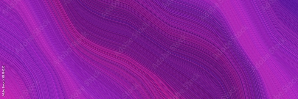 Poster moving horizontal banner with dark magenta, dark orchid and indigo colors. dynamic curved lines with