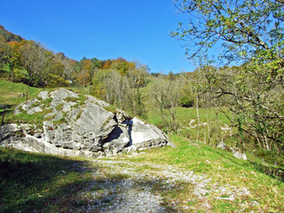 Stones and rocks of the mountain massif Alpstein and in the Rhine river valley (Rheintal) - Canton...