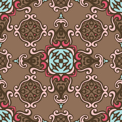 Vintage seamless mosaic damask tile design pattern background.