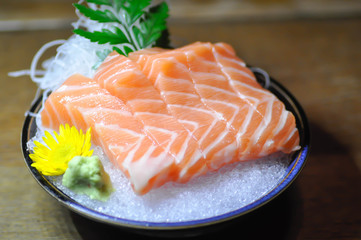 raw salmon or sliced salmon, salmon sashimi