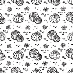 Cactus Seamless pattern. Nature. Hand drawn doodle Blooming cacti. Vector Floral endless background