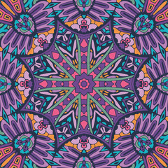 Abstract festive colorful floral vector ethnic tribal pattern
