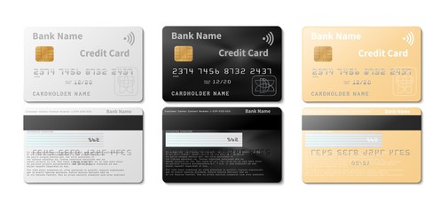 Credit cards. Realistic pay cards vector mockup. Isolated business or corporate design. Illustration plastic card for paying and banking transfer money