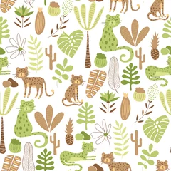Wall murals Jungle  children room Vector Seamless Safari Pattern with leopards