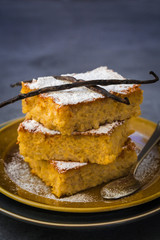 Italian traditional rice cake "torta di riso" or "torta degli addobbi".  Homemade Cake made with rice, milk, almond flour, vanilla,  Bologna recipe. © Olga