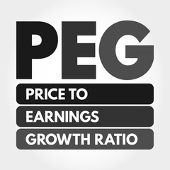 PEG - Price to Earnings Growth ratio acronym, business concept background