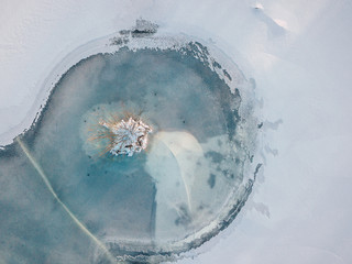 Aerial view of frozen Nemunas river, Lithuania