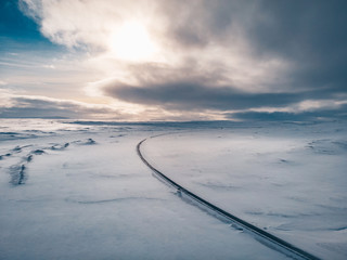 Snowy highway road in Iceland