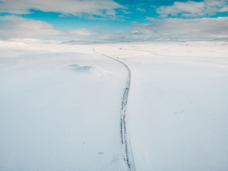 Snowy highway road in Iceland