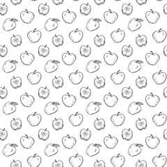 Apples. Fruit seamless background. Hand drawn doodle apple Vector seamless pattern.