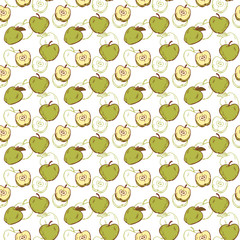 Green apples. Fruit seamless background. Hand drawn doodle apple Vector seamless pattern.