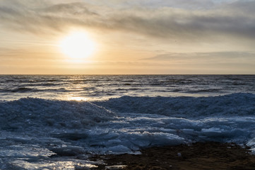 Gulf of Finland in winter at sunset