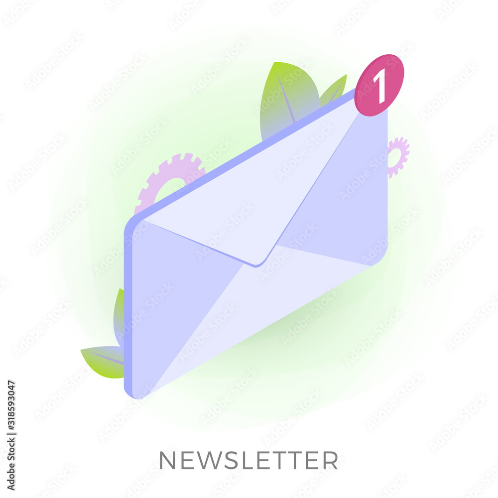Poster newsletter subscription flat isometric design icon concept. e-mail marketing message with digital ad