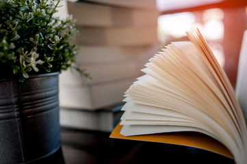 Book placed on the desk A lot of books, beautiful colors for studying, knowledge,education - images
