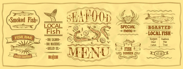 Seafood and fish menu board