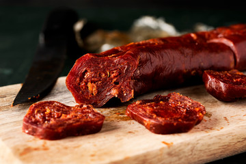 chorizo, cured pork sausage typical of spain