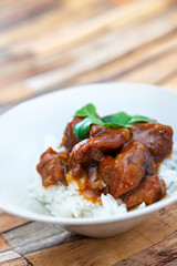 Asian style caramel pork with rice and vegetable